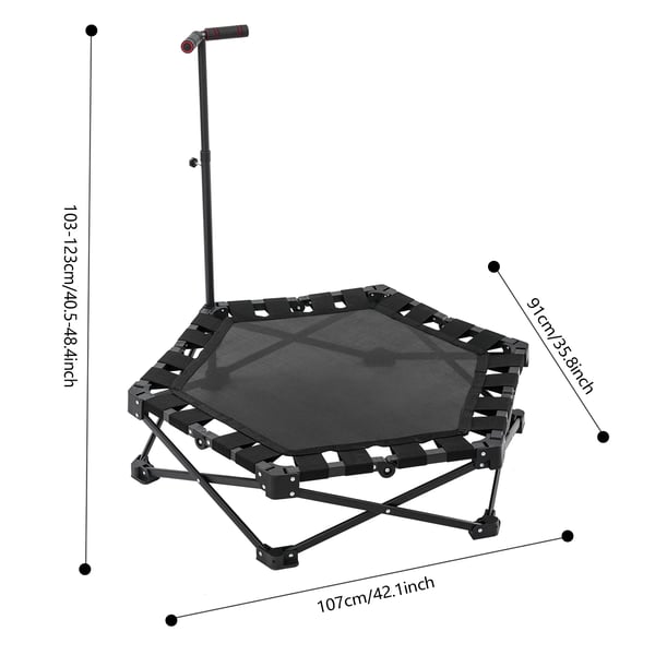 Rebounder Trampolin, Justerbart Handtag, Fällbar Design,svart