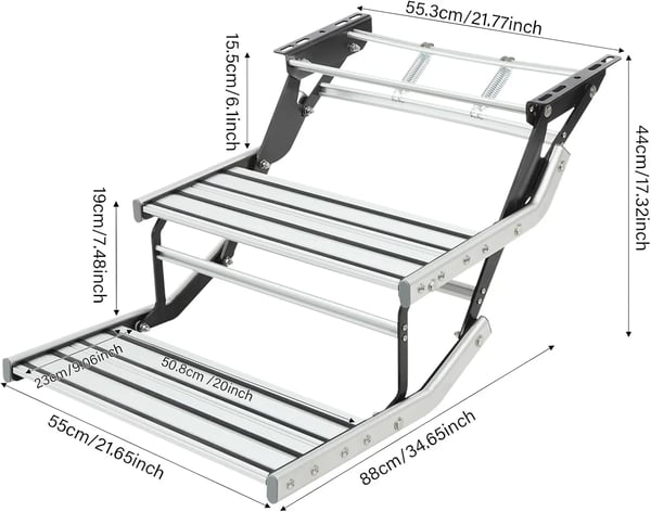 Campingvogn Indgangstrin, Dobbelttrin, Skridsikker, Letvægts Aluminiumlegering,HVID
