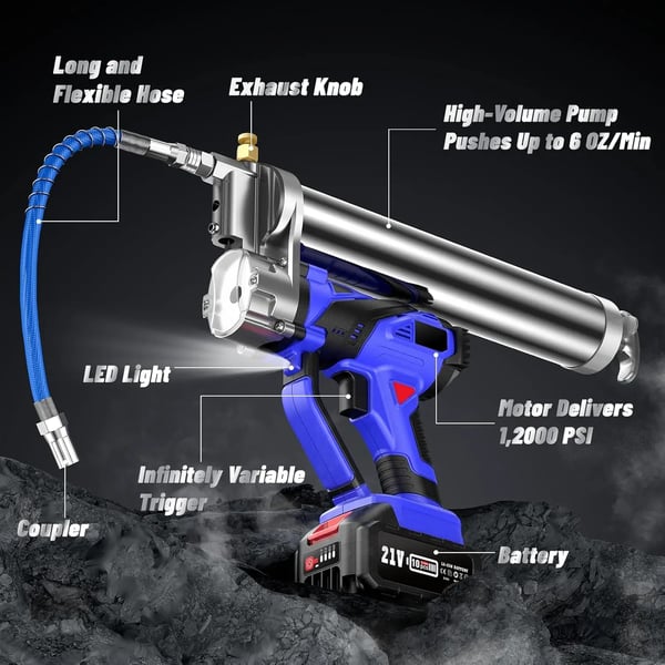 Elektrisk fedtpistol, 12000 PSI maksimalt tryk, trådløs betjening,med 2x4.0Ah batteri