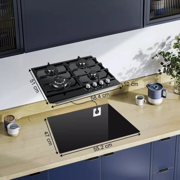 TopStrong 4-brænder gaskogeplade, kraftfuld wokbrænder, nem at rengøre keramisk glas, indbygget design