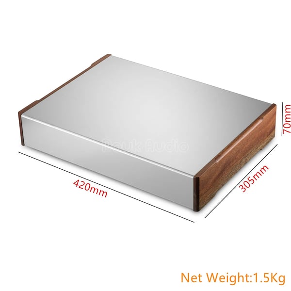 Forstærkerhus, aluminium- og trædesign, 420mm x 305mm x 70mm, nem DIY-samling, kompatibel med forskellige forstærkermodeller
