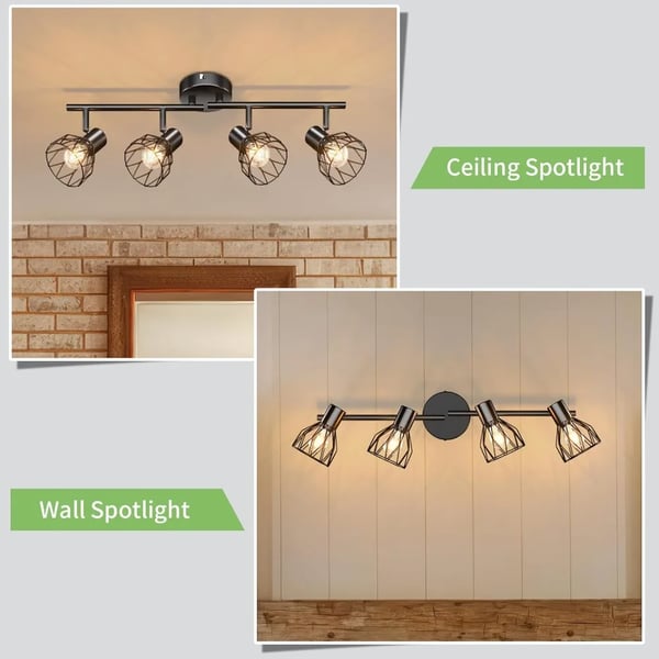 Loftspotlight, Industriel Stil, Justerbart Lys,sort, Ingen pære