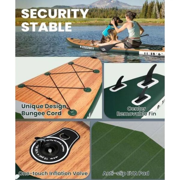 Stand Up Paddleboard, Uppblåsbar, Hållbart PVC-material,Träådring