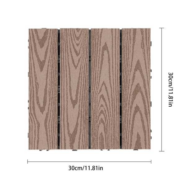 Sammenkoblede Dækfliser, 12" x 12", Skridsikker Overflade, Nem Installation, Indendørs/Udendørs Kompatibilitet, Holdbart WPC Materiale