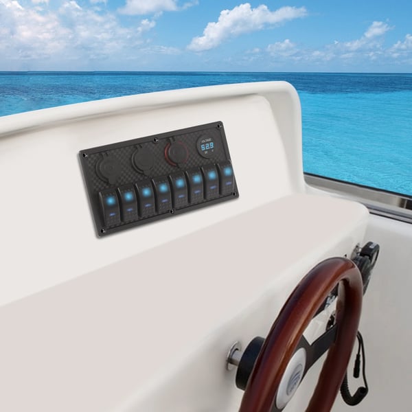 Marin Switch Panel, 8 Kontakter, USB Oplader,12V, sort, 8 Gear