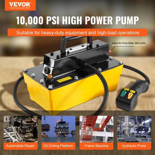 Hydraulisk Pumpe, 10.000 PSI Maksimal Udgang, 0,61 Gal Oliekapacitet, 340 L/min Luftstrøm,2.3L olie tank
