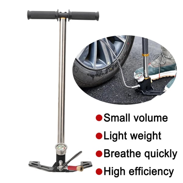 Højtryksluftpumpe, 4500 psi trykområde, 3-trins system, rustfrit stålmateriale, 19,7 tommer slangelængde, ergonomisk design