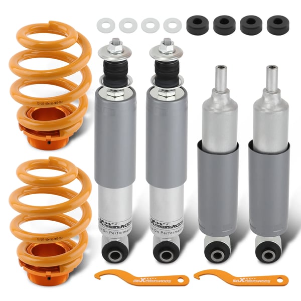 Coilover affjedringskit, justerbar højde 30mm til 65mm, kompatibel med Transporter model T4, varedimensioner 65cm x 45cm x 54cm