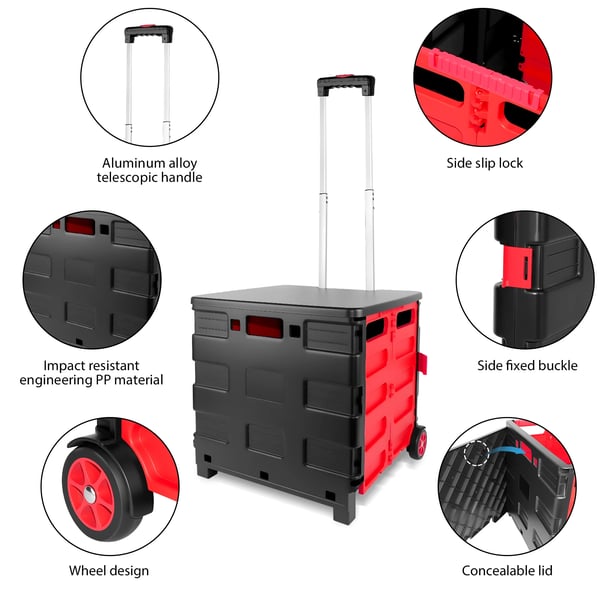 Foldet Trolley Vogn, 35L Kapacitet, Justerbart Håndtag, Letvægts 2,4 kg, 360° Drejende Hjul, Holdbar Konstruktion