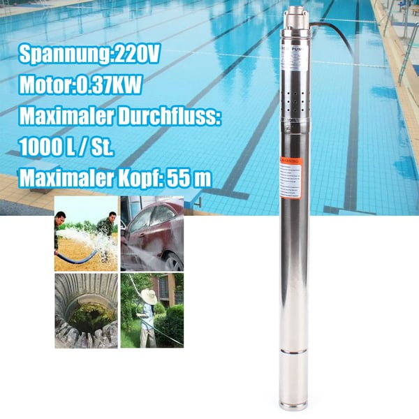 Dybbrøndspumpe, 370W Effekt, 1000 L/h Flow Rate,220V, Sølv, EU