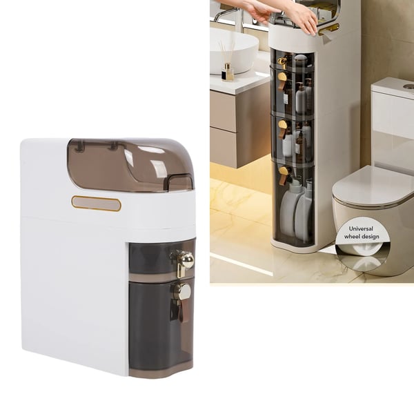 Narrow Storage Cabinet, Transparent Design, Movable with Wheels,Hvid