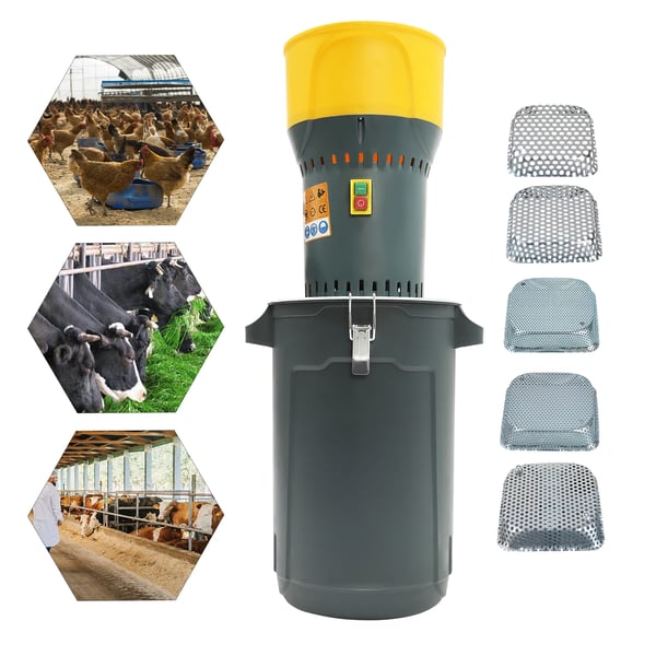 Elektrisk kornmølle, 1000W effekt, 25L cylindervolumen, 19000 o/min nominelt hastighed, EU-standard stik, dimensioner 25,5 x 25,5 x 84,5 cm