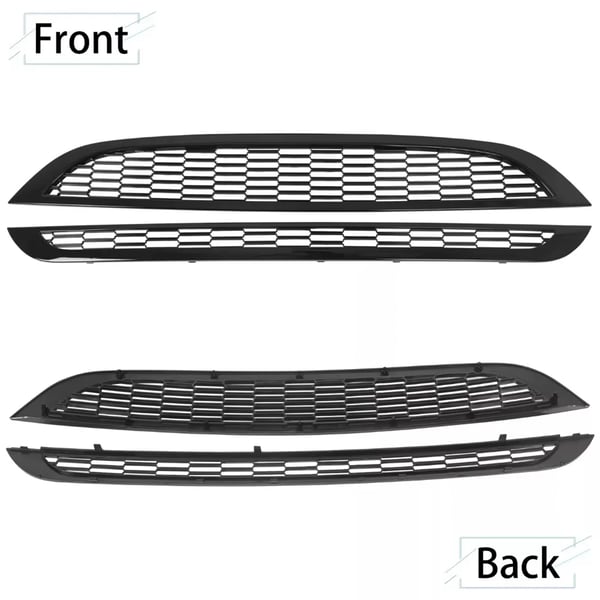 Framstötfångargrillöverdrag, Plastmaterial, Glansig svart färg, Kompatibel med MINI R50 R52 R53, Övre och nedre placering, Matchar originalspecifikationer