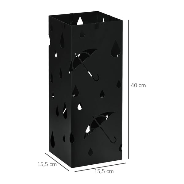 Paraplystander, Pulverlakeret Galvaniseret Stål, 15,5 x 15,5 x 41 cm, Holder Paraplyer og Sportsudstyr, Inkluderer 4 Krog, Drypbakke Inkluderet
