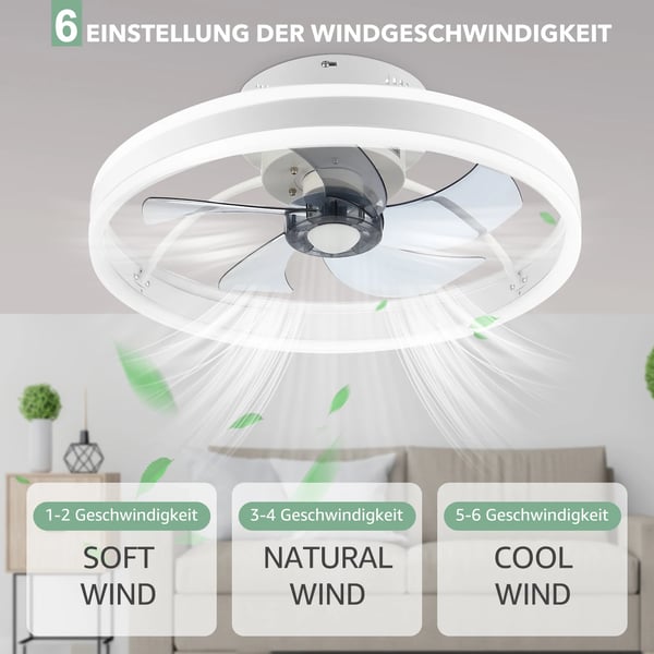 Loftventilator med LED-lys, 50W dæmpbar, fjernbetjening,50W, 5, 230V