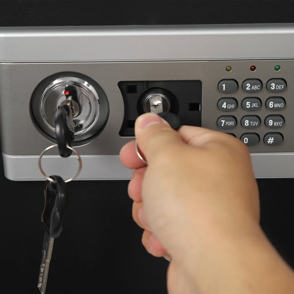 Turvalaatikko, 43 litran tilavuus, seinäasennettava/vapaasti seisova, kaksoislukitus, hiiliteräsmateriaali, 4 mm oven paksuus