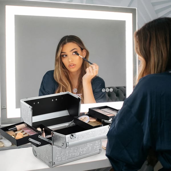 Makeup Case, Låselig Opbevaring, Multifunktionel Organizer,Udsmykket sølv