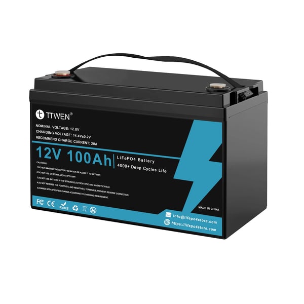 Lithiumbatteripakke, 12V, 100Ah, 4000+ cyklusser, 1280Wh kapacitet, 24,25 lbs letvægts