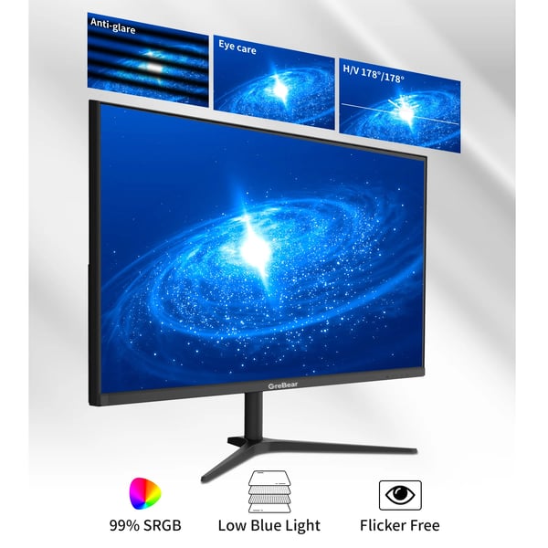 GreBear 27 Tommer Computer Skærm, FHD 1080p Opløsning, 75Hz Opdateringsfrekvens,sort, EU-stik