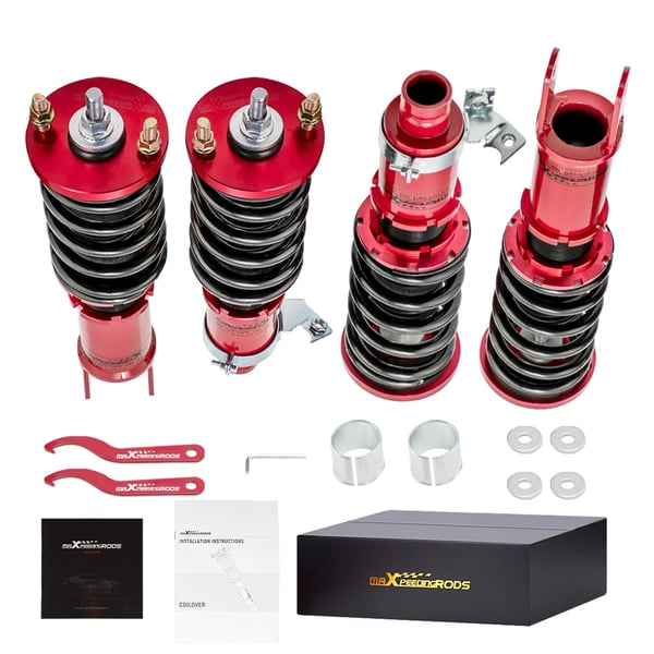 Coilovers, Justerbar højde 1-3 tommer, Længde 65 cm, Bredde 53 cm, Højde 23 cm, Vægt 21 kg