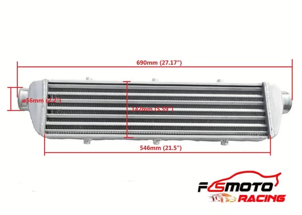 Intercooler, Aluminiumkonstruktion, 550mm x 140mm x 50mm, 2.2-tommer indgang, 2.2-tommer udgang, Delta Fin Design