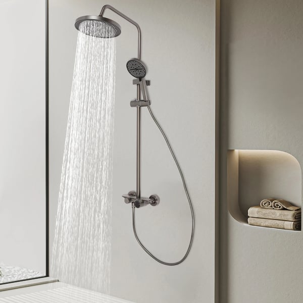 Brusesæt, 110 cm højde, vægmonteret, håndholdt og top spray tilstande, rund bruserhoved, premium rustfrit materiale