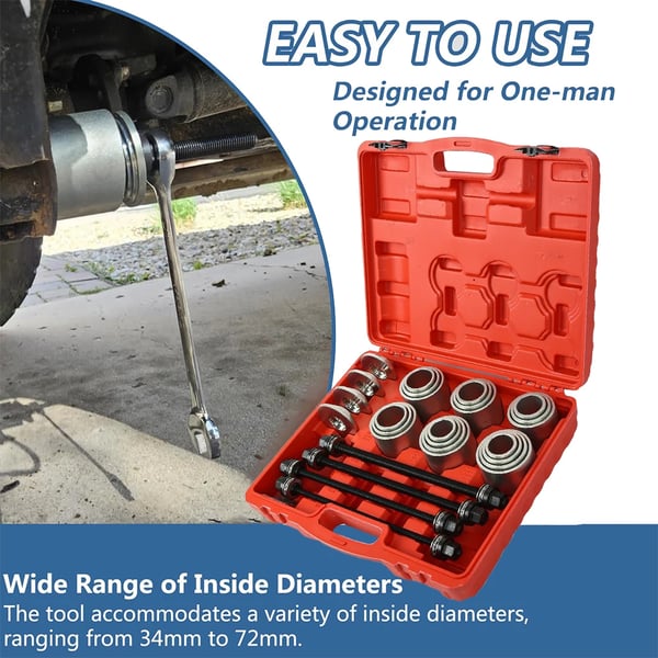 Automotive Bushing Værktøjssæt, Cr-V Stål, 28 Stykker, Udadgående Diameter 44mm til 82mm, Indadgående Diameter 34mm til 72mm
