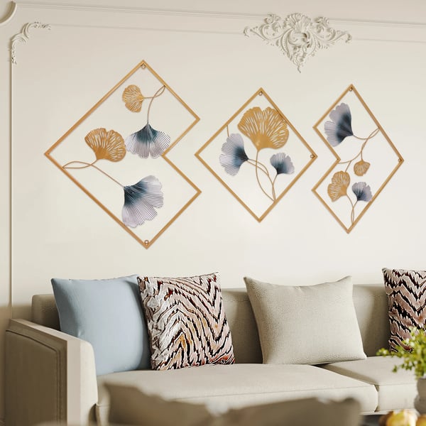 Vægkunst, Metal Konstruktions, Elegant Design,3PCS, Guld