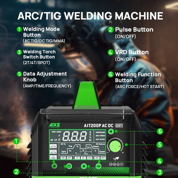 AIT200P TIG-hitsauskone, 200A lähtö, EU-pistoke,AIT200P AC DC, 220V