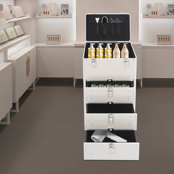 Makeupväska, bärbar låda, stor kapacitet,Silver