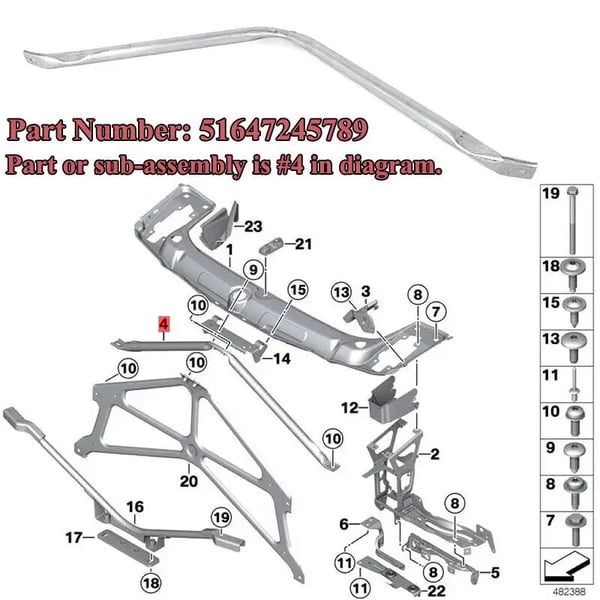 Bumperbärande stång, Aluminiumlegering, Kompatibel med BMW, Passar medelstora bilar Serie F30 F34, Passar coupéserie F22 F23