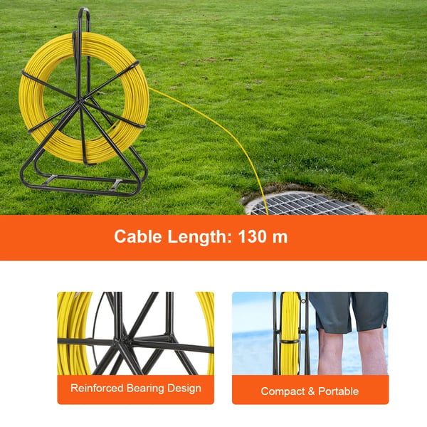 Fisketape Stænger, Glasfiber Materiale, 130 m Længde, 6 mm Diameter, Ikke-ledende, Korrosionsbestandig