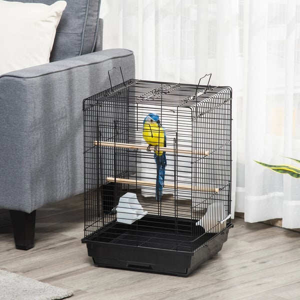 Fågelbur, Stål och PP-material, Rymliga dimensioner, Säker design,Svart, 40x40x59 cm