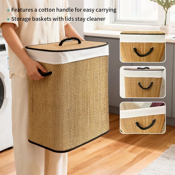 Vasketøjskurv, Bambusmateriale, Pladsbesparende Design,72L