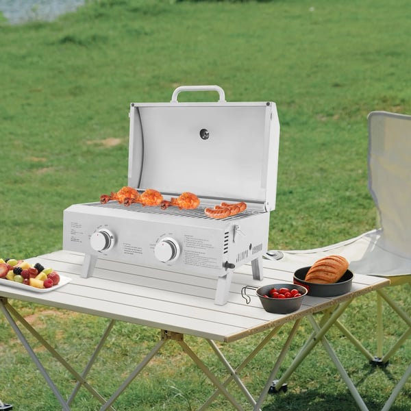 Gasgrill, Bærbar, Dobbeltbrændere,Sølv