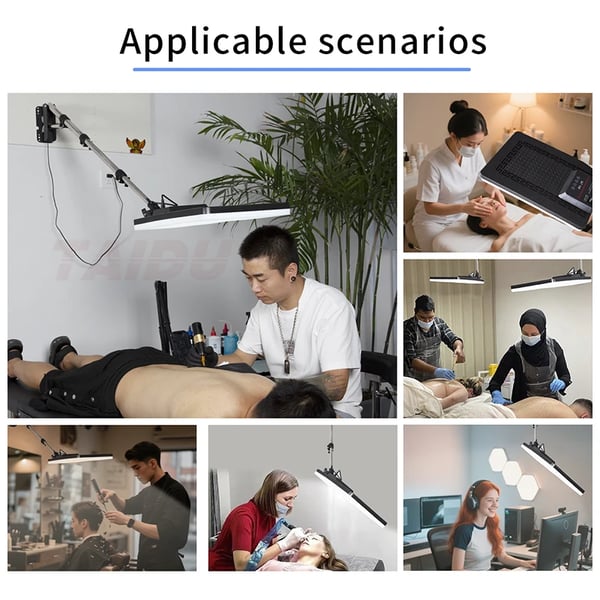 Tattoo Arbejdslampe, Justerbar LED Belysning, Sammenklappelig Stativ,Sort