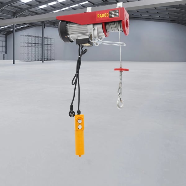 Elektrisk hejseværk, 1300W effekt, 800kg kapacitet, løfter 10m/min, inkluderer dobbeltlinje