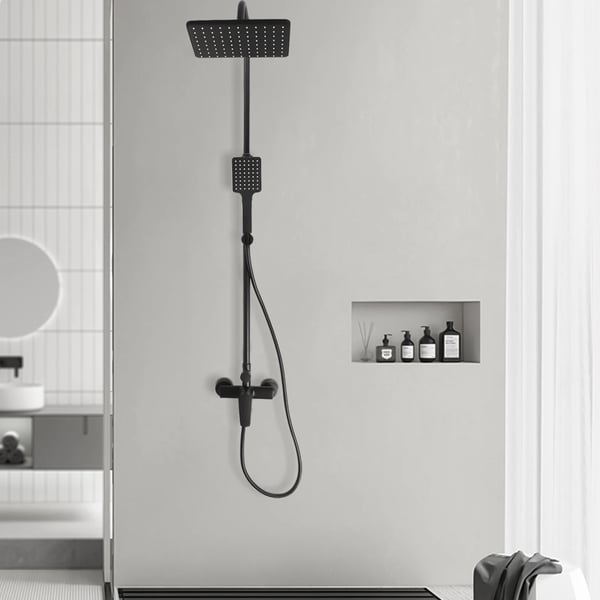 Brusesystem, vægmonteret, justerbar højde, rustfrit stål, vandbesparende design