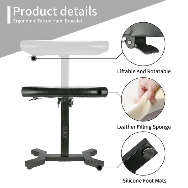 Heavy Duty Tattoo Armrest, Justerbar højde op til 48,1 tommer, Bred panel for komfort,sort