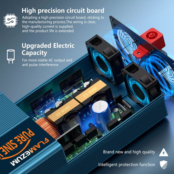Ren sinusvågsomvandlare, 4000W kontinuerlig effekt, 8000W topp effekt,12V 50HZ 230V EU