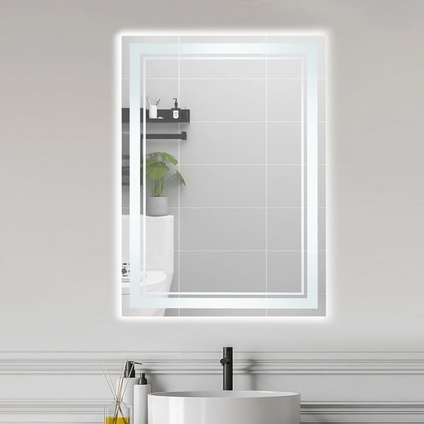 Badrumsspegel, dimbar LED-belysning, touchkontroll,Silver