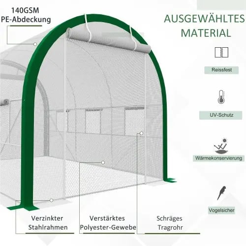 Tunnelikasvihuone, 3.58m x 2.1m x 2.1m, Galvanoitu teräs, Repeämätön kalvo, UV-suojaus, Hyönteissuojattu