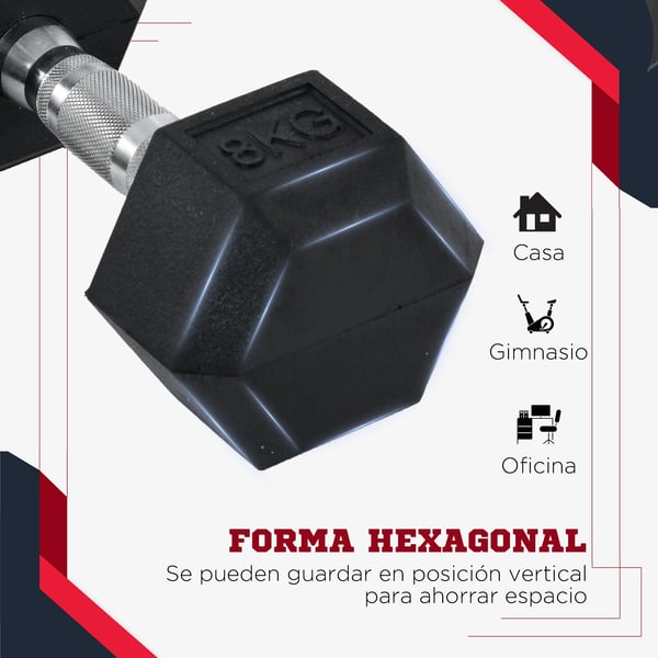 Håndvægtsæt, Metal Konstruktion, Hexagonal Hoveddesign,Sort