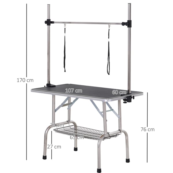 Kæledyrsgroomingbord, Robust Design, Sammenklappelig og Pladsbesparende,Sort, 107x60x170 cm