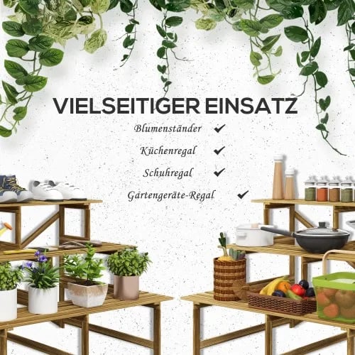 Haveplantningsbed, solid fyrretræ, tre-niveau design, hævet struktur, belastningskapacitet 90 kg, forbedret stabilitet