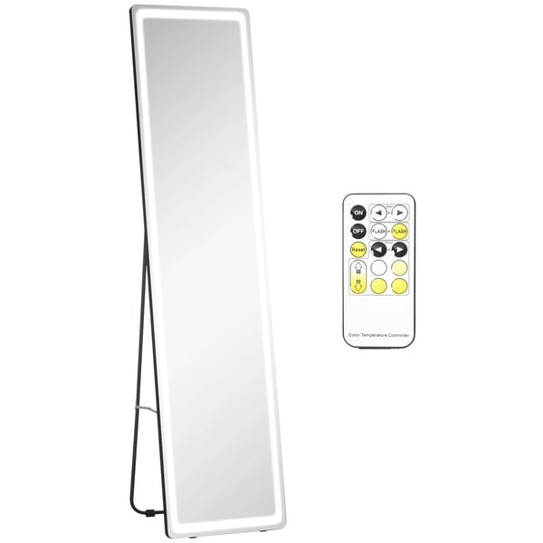 Stående Spejl, LED Belysning, Moderne Design,Sølv og Sort