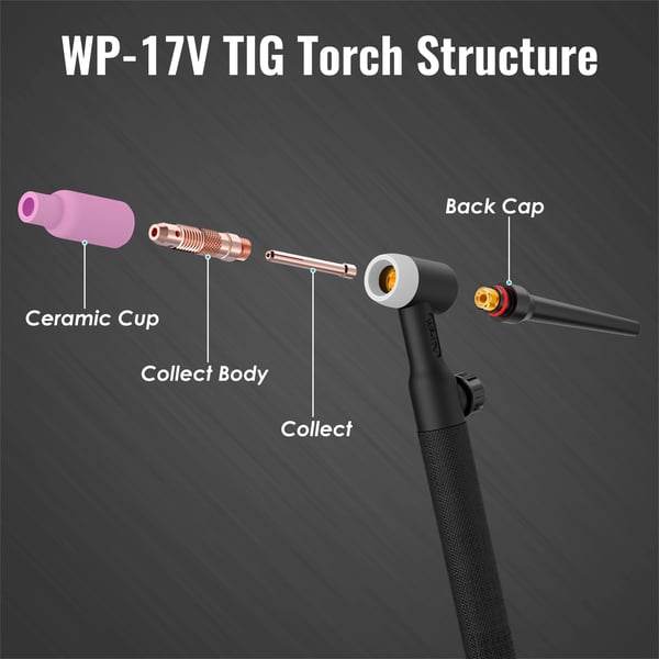 TIG-svejsebrænder, 150Amp luftkølet, 13FT kabel længde, hurtig forbindelse 10-25mm²