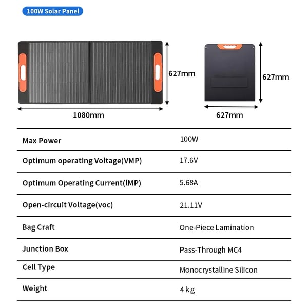 Solpanel, Foldbart, Høj Effektivitet,100w solpanel