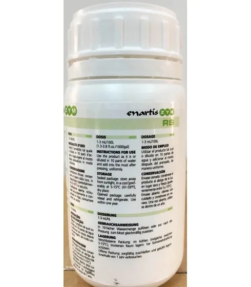 Pektolytisk Enzym, 250 ml Beholder, Temperaturinterval 6-30 °C, pH-interval 2.8-4.2, Dosis 1-3 ml pr. 100 liter