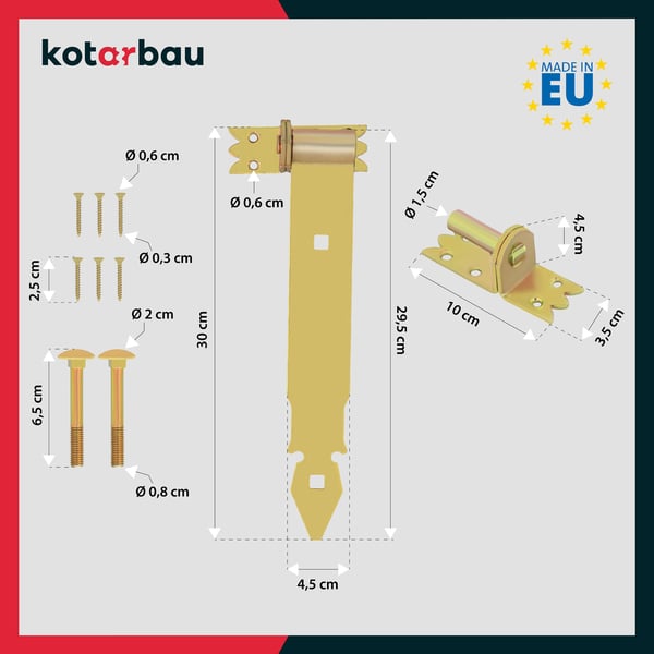 KOTARBAU® gångjern 300 mm forgyldt stål garagedørsgångjern for jalousier paviljonggångjern